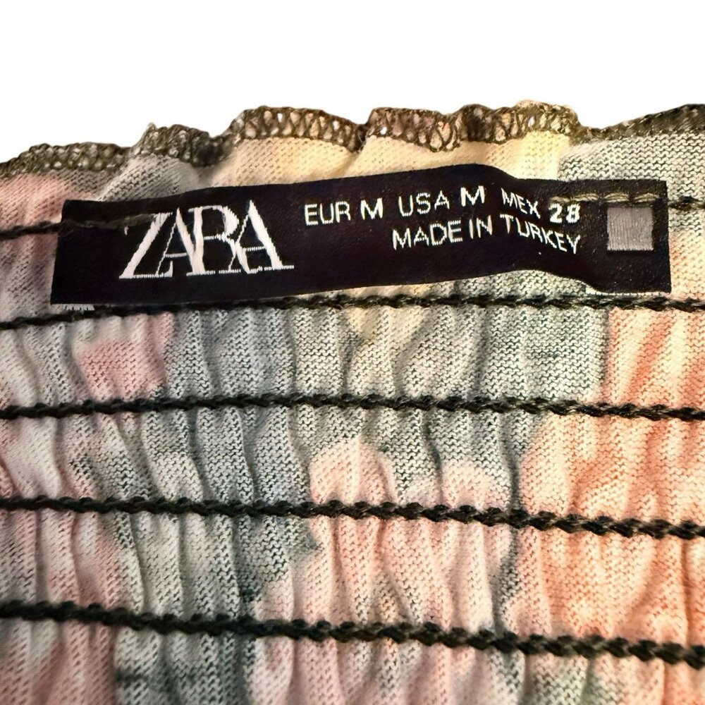 Zara Floral Print Puff Sleeve Crop Top Medium - Picture 5 of 7